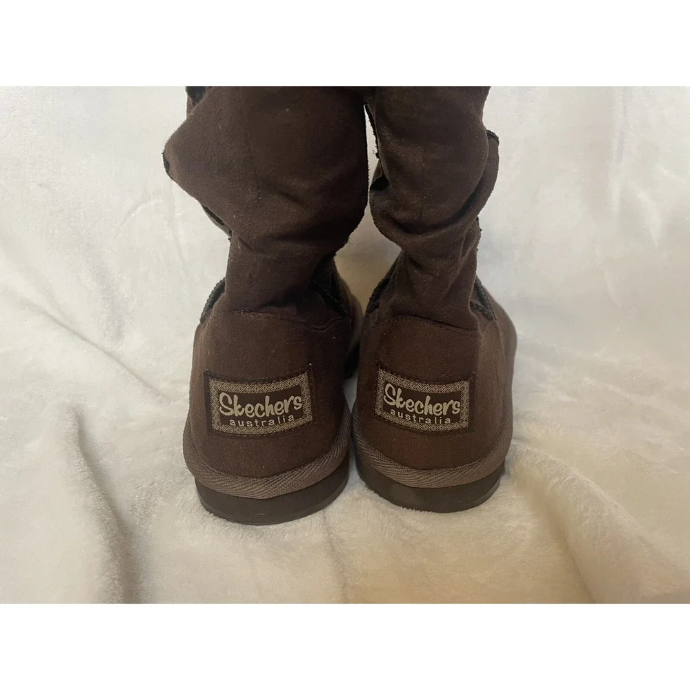 Skechers Australia Boots Womens 9 Winter Snow Brown Suede Faux Fur Button‎